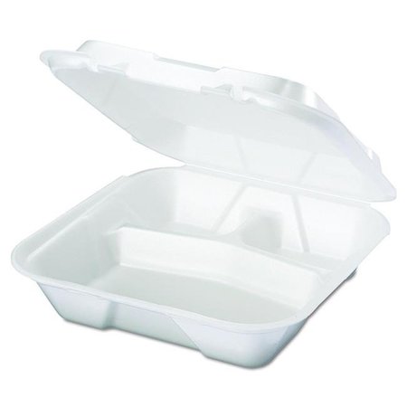 GENPAK Genpak SN203 CPC Large 3 Compartment Hinged Foam Container; White - Case of 200 SN203  CPC